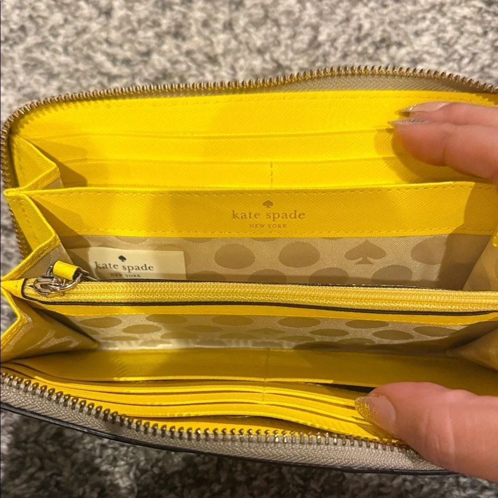 Kate Spade Gray and Yellow Zip Wallet wristlet polka dot wristlet designer